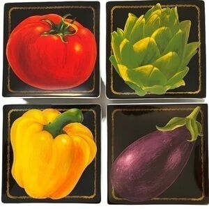 HARRY & DAVID Vintage Vegetables 4 Square Salad Plates 8" by WS